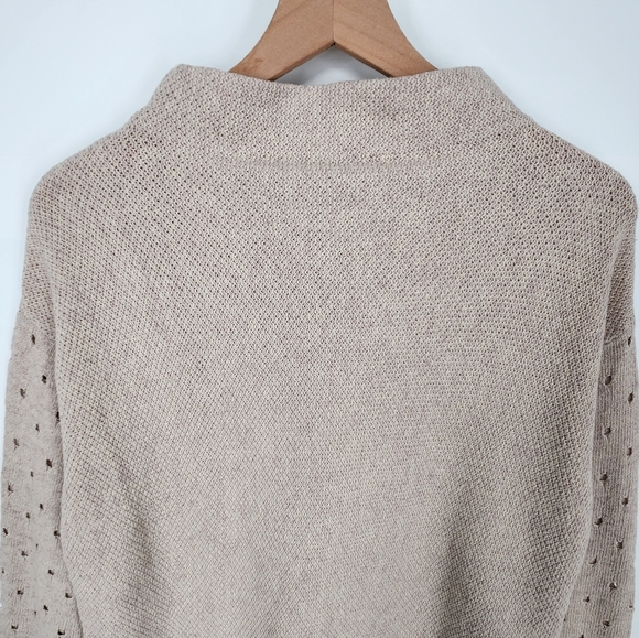 Anthropologie Moth Cashmere Blend Mock Neck Perforated Sleeve Sweater Medium - Picture 3 of 10